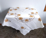 Cross Stitch Embroidered Tablecloth 48 Square Tea Cloth Bridge Cloth Fall Colors