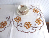 Cross Stitch Embroidered Tablecloth 48 Square Tea Cloth Bridge Cloth Fall Colors