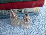 Vintage Fluted Glass Salt And Pepper Shakers Silver Plated Lids 1950s