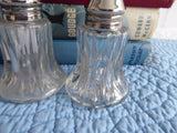 Vintage Fluted Glass Salt And Pepper Shakers Silver Plated Lids 1950s