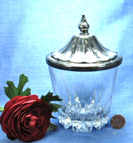 Vintage Cut Glass Jam Marmalade Royal Silver Plate Lid 1940s USA