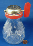 Nut Grater Original Red Paint Glass Bottom 1950s Metal Tines Retro Cheese Grater