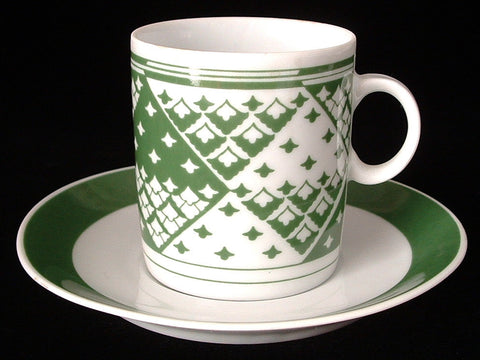 Cup and Saucer Favolina Green Geometric Poland Espresso 1950s Demitasse Teacup