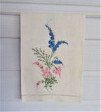 Floral Spray Hand Embroidered Linen Guest Towel Hand Towel 1950s Tea Towel Hand