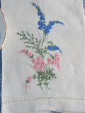 Floral Spray Hand Embroidered Linen Guest Towel Hand Towel 1950s Tea Towel Hand