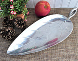 Hammered Aluminum Leaf Shape Large Dish 1950s B W Bluenilium Serving Tea Party