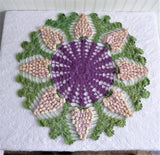 Large Grapes Crocheted Doily Vintage English Thread Crochet 3D Hand Made 1950s