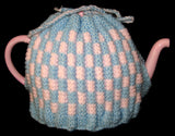 Tea Cozy Vintage English Hand Knitted Pink Blue Stretchy 1950s Tea Cosy
