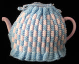 Tea Cozy Vintage English Hand Knitted Pink Blue Stretchy 1950s Tea Cosy