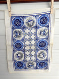 Pair Of Linen Placemats Delft Tile Pattern 1950s Table Mats Delft Blue White Table Linens