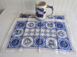 Pair Of Linen Placemats Delft Tile Pattern 1950s Table Mats Delft Blue White Table Linens