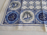 Pair Of Linen Placemats Delft Tile Pattern 1950s Table Mats Delft Blue White Table Linens