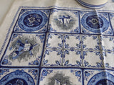 Pair Of Linen Placemats Delft Tile Pattern 1950s Table Mats Delft Blue White Table Linens