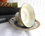 Luster Cup And Saucer Norcrest 1950s Heart Cutouts Gold Overlay Brush Gold