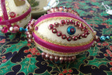 Pair Beaded Christmas Tree Ornaments Magenta Handmade 1950s German Mercury Glass Dresden