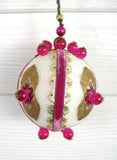 Pair Beaded Christmas Tree Ornaments Magenta Handmade 1950s German Mercury Glass Dresden