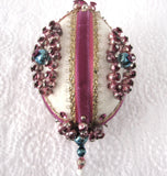 Pair Beaded Christmas Tree Ornaments Magenta Handmade 1950s German Mercury Glass Dresden