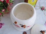 Vintage Honey Jar 1950s Molded Ceramic Bee Skep Japan Bee Finial Flowers