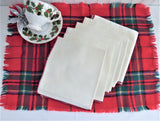 Tea Napkins 6 Off White Red Trim Napkins Luncheon 1950s 14 Inch Holiday