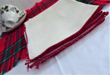 Tea Napkins 6 Off White Red Trim Napkins Luncheon 1950s 14 Inch Holiday