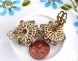 Orange Bead Earrings 1960s Cluster Clips Pearl Rhinestones Gold Filigree