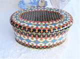 Tea Tin Oval Tile Pattern Mid Century Tea Caddy Meister 1950s Tin Canister Storage