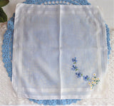 Pair Vintage Handkerchief Hand Embroidered Forget Me Nots Daisies Rolled Hems Hanky