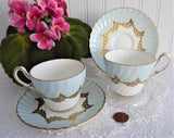 Aqua Gold Pair 1950s Cups And Saucers Demitasse Foley Brain Bone China