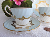 Aqua Gold Pair 1950s Cups And Saucers Demitasse Foley Brain Bone China