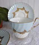 Aqua Gold Pair 1950s Cups And Saucers Demitasse Foley Brain Bone China