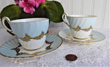 Aqua Gold Pair 1950s Cups And Saucers Demitasse Foley Brain Bone China