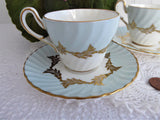 Aqua Gold Pair 1950s Cups And Saucers Demitasse Foley Brain Bone China