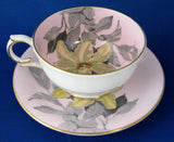 Windsor Lilies Cup And Saucer Pink Gold Orange Enamel Accents 1950s Bone China