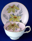 Windsor Lilies Cup And Saucer Pink Gold Orange Enamel Accents 1950s Bone China