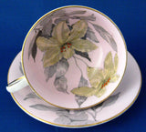 Windsor Lilies Cup And Saucer Pink Gold Orange Enamel Accents 1950s Bone China