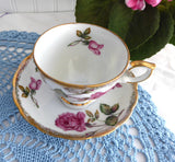 Pink Rose Cup And Saucer 1950s Japan Brushed Gold Trim Teacup Porcelain