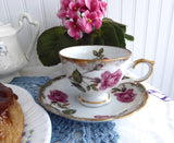 Pink Rose Cup And Saucer 1950s Japan Brushed Gold Trim Teacup Porcelain