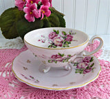 Pale Pink Cup And Saucer Three Feet Hand Painted 1950s Lefton