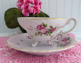 Pale Pink Cup And Saucer Three Feet Hand Painted 1950s Lefton