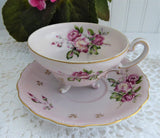 Pale Pink Cup And Saucer Three Feet Hand Painted 1950s Lefton