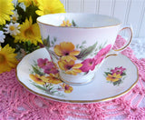 Cup and Saucer Colclough Pink And Yellow Floral 1950s English Teacup