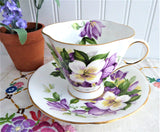 Purple Clematis Blooms Cup And Saucer English Bone China 1950s Windsor