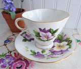 Purple Clematis Blooms Cup And Saucer English Bone China 1950s Windsor