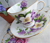 Purple Clematis Blooms Cup And Saucer English Bone China 1950s Windsor