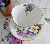 Purple Clematis Blooms Cup And Saucer English Bone China 1950s Windsor