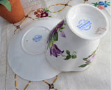 Purple Clematis Blooms Cup And Saucer English Bone China 1950s Windsor