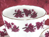 Teacup Trio Purple Ivy Grape Leaves English Bone China Clare Vintage 1950s