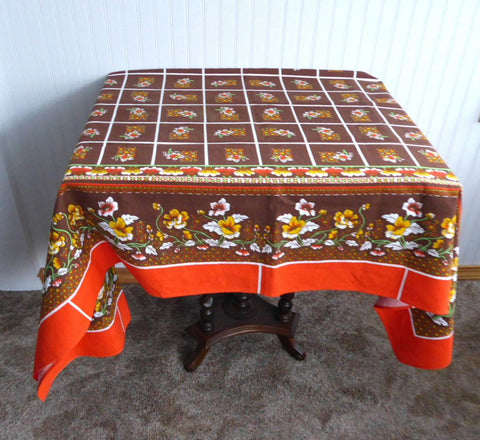Retro Colors Tablecloth 60 Square Bark Cloth Tea Cloth Bridge Cloth Fall Colors