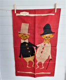 Tea Towel Comic Gents Guys Linen Mid Century Colors 1950s With Sticker