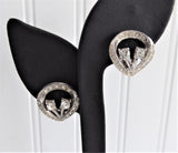 Rhinestone Semi Heart Shape Retro Earrings Clip Mid Century 1950s Vintage